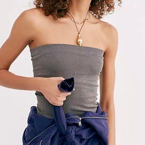 Free People Intimately Gray/Gold Seamless Sparkle Tube Top XS/S